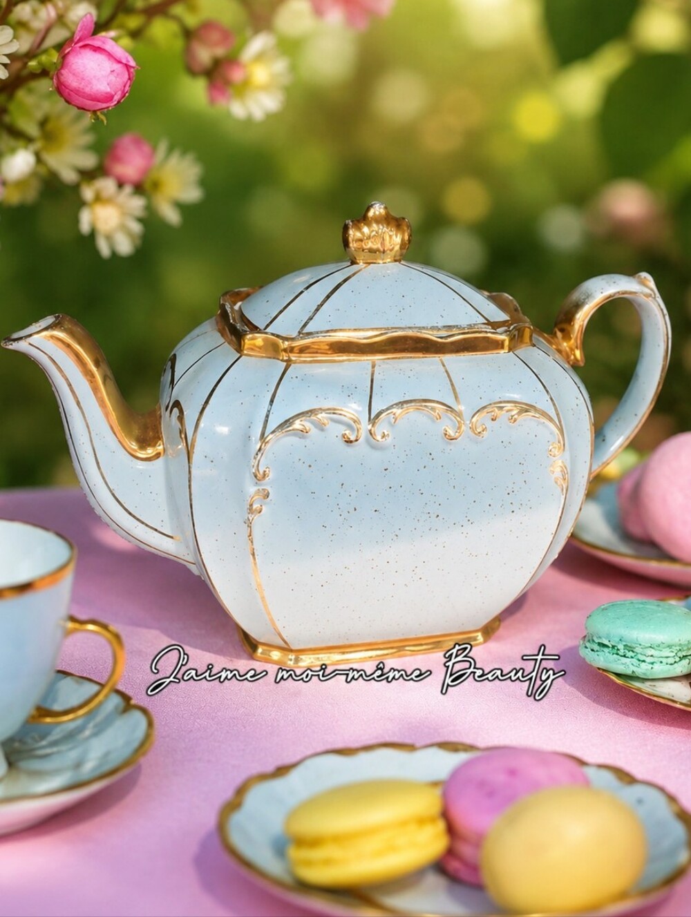 ANTIQUE SADDLER LOUIS CUBE TEAPOT 1922 PATTERN SPECKLED CINDERELLA LIGHT BLUE